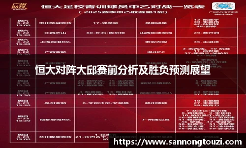 恒大对阵大邱赛前分析及胜负预测展望
